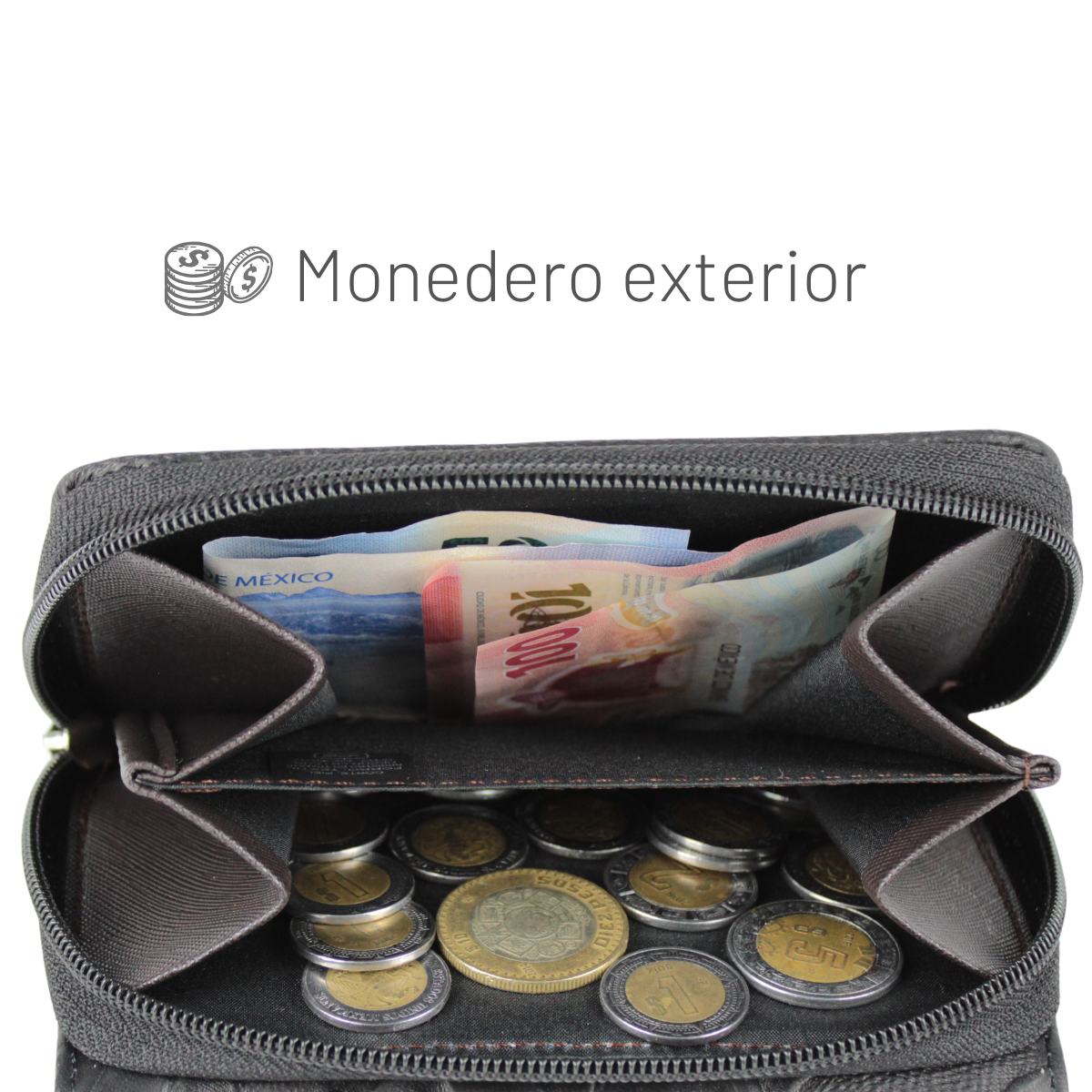 Cartera Mujer Piel Genuina Mediana Monedero Interiores en Sintético