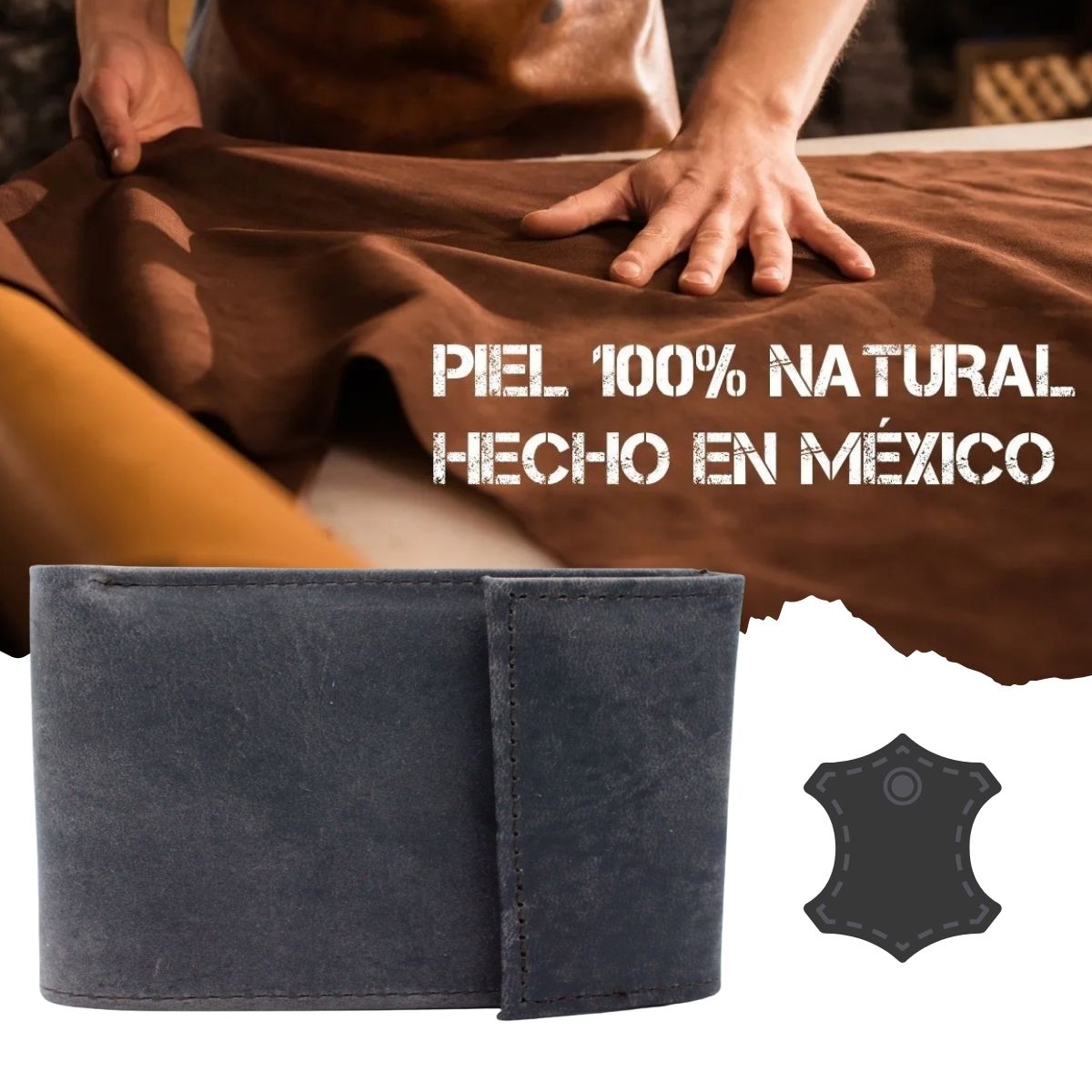Cartera Hombre Piel Genuina Cierre Velcro Vintage Interiores en Tela