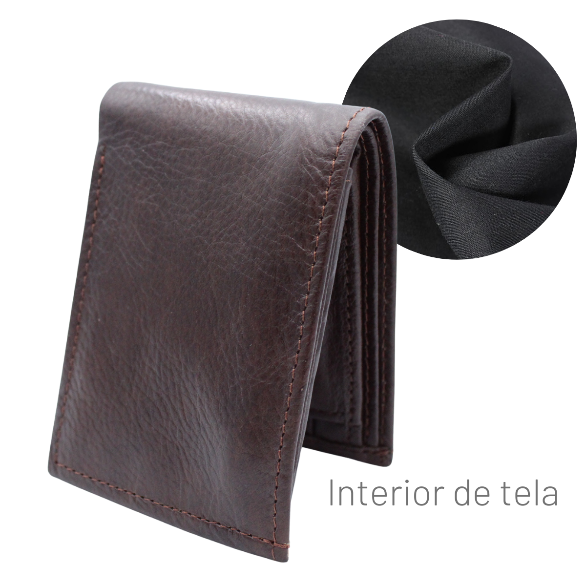 Cartera Hombre Piel Genuina Monedero Interiores en Tela