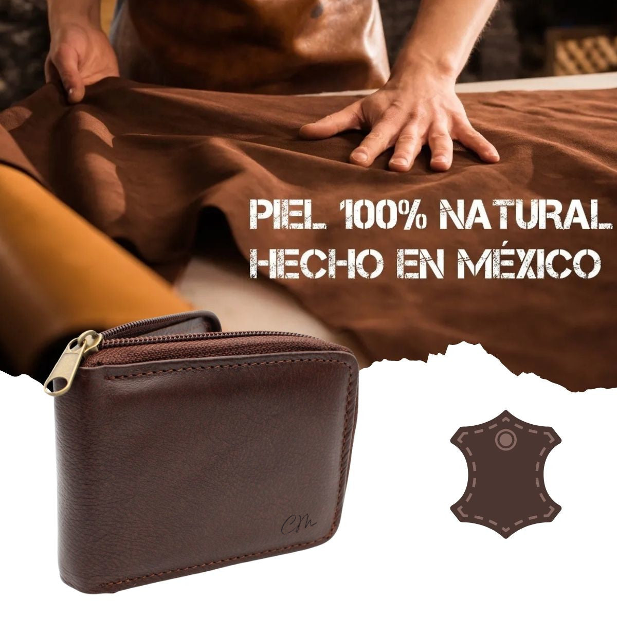 Cartera Hombre Piel Genuina Cierre Seguro Monedas Interiores en Tela