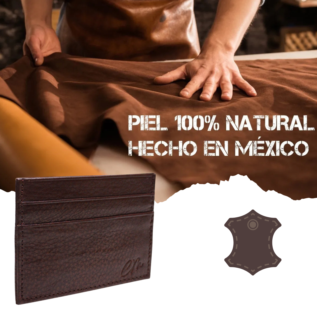 Cartera Tarjetero Piel Genuina Modelo "Recto" Minimalista Interiores en Piel