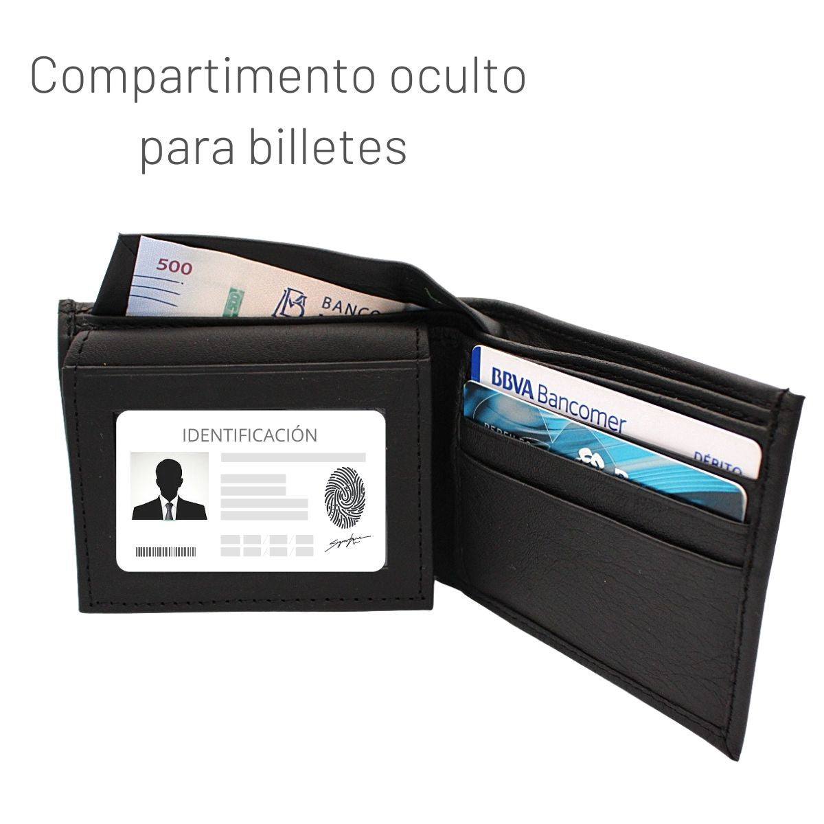 Cartera Hombre Piel Genuina Bifold Compartimento Secreto Interiores en Tela