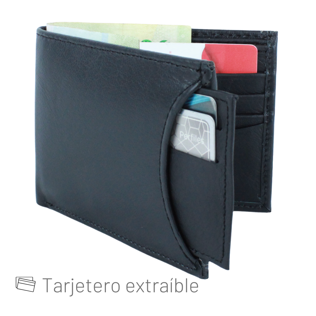 Cartera Hombre Piel Genuina Tarjetero Extraíble Horizontal Interiores en Piel