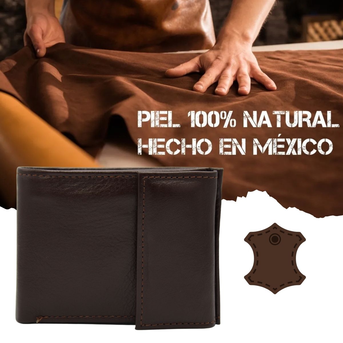 Cartera Hombre Piel Genuina Cierre Velcro Monedero Identificación Interiores en Tela