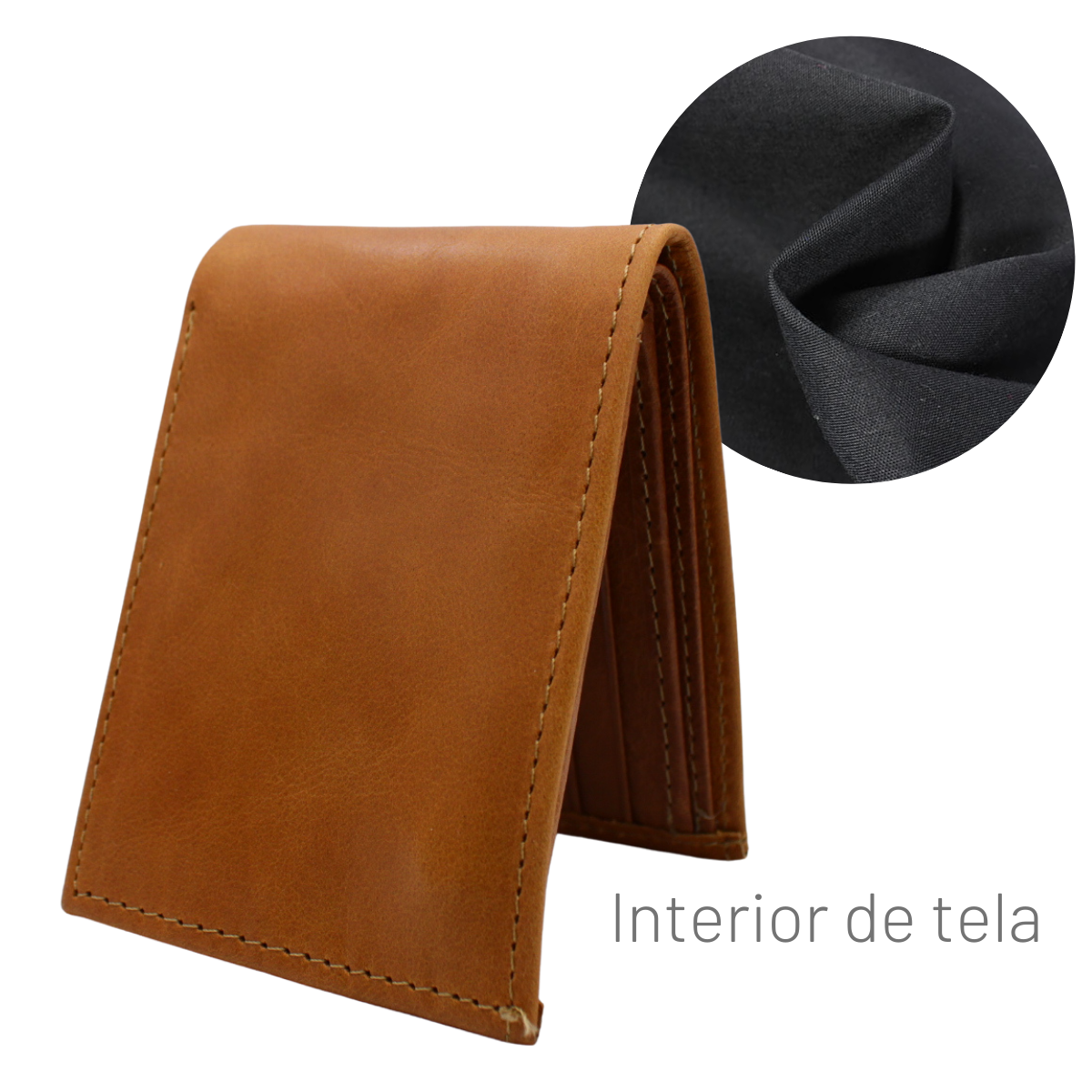 Cartera Hombre Piel Genuina Monedero Interiores en Tela
