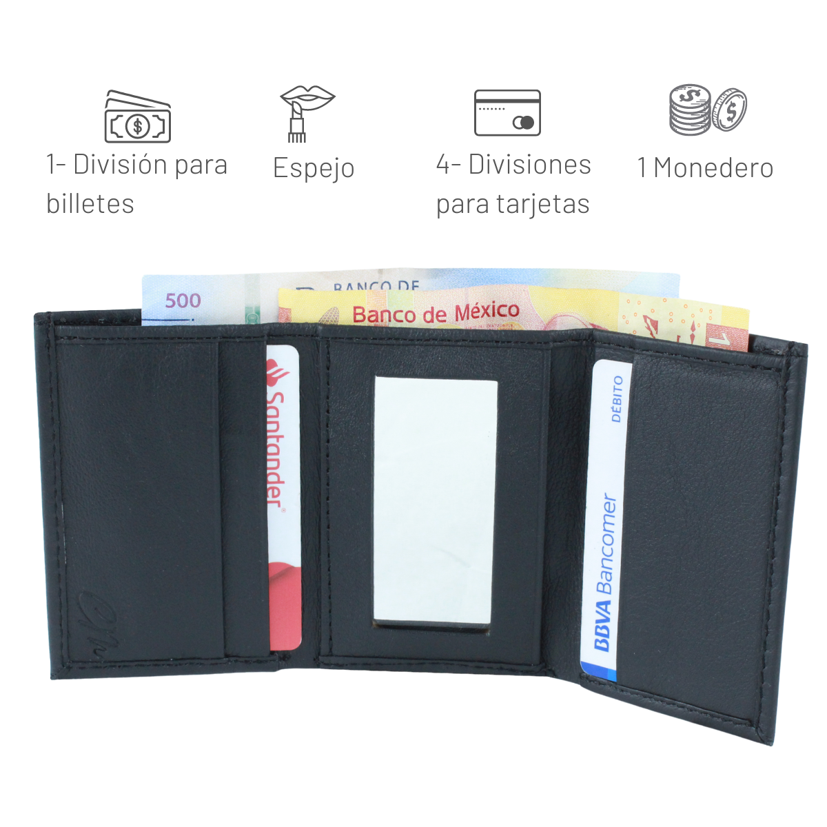 Cartera Mujer Piel Genuina Chica Monedero Interiores en Tela