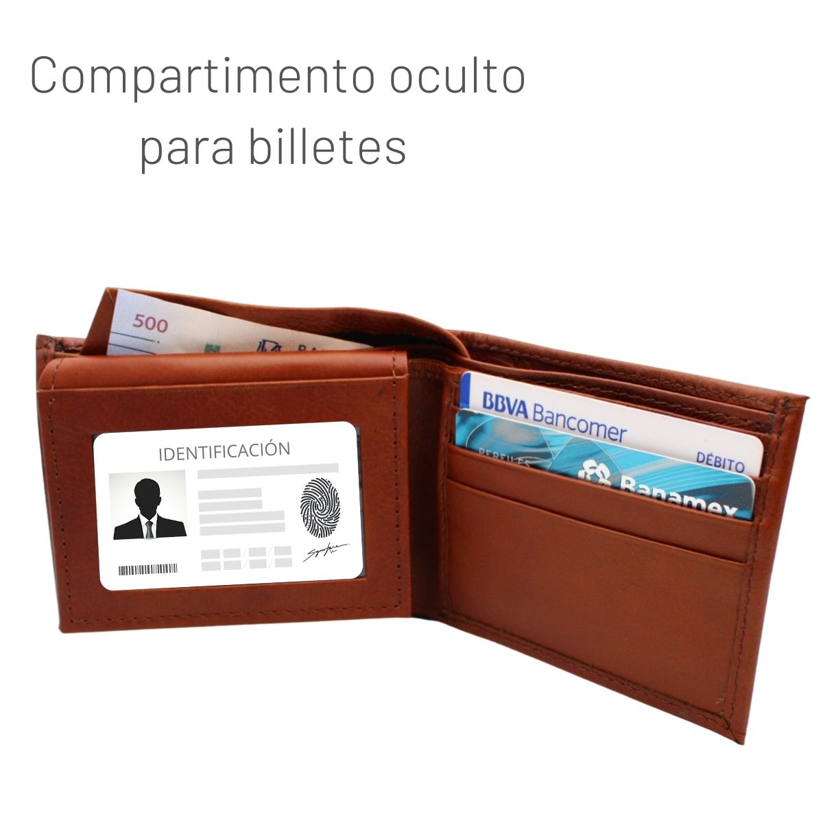 Cartera Hombre Piel Genuina Bifold Compartimento Secreto Interiores en Tela