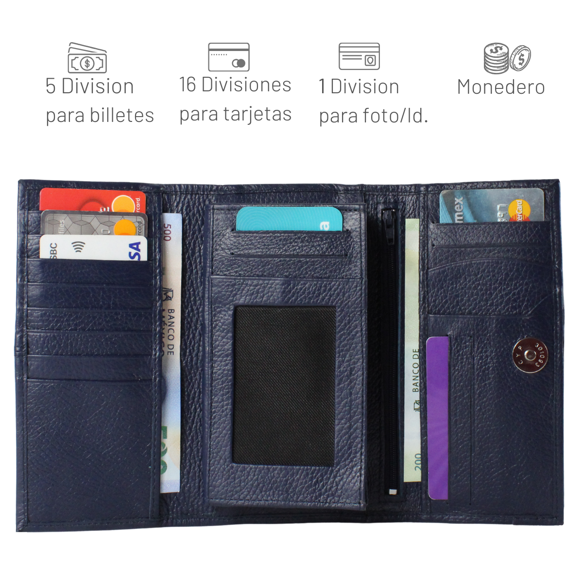 Cartera Mujer Piel Genuina Amplia Interiores en Piel