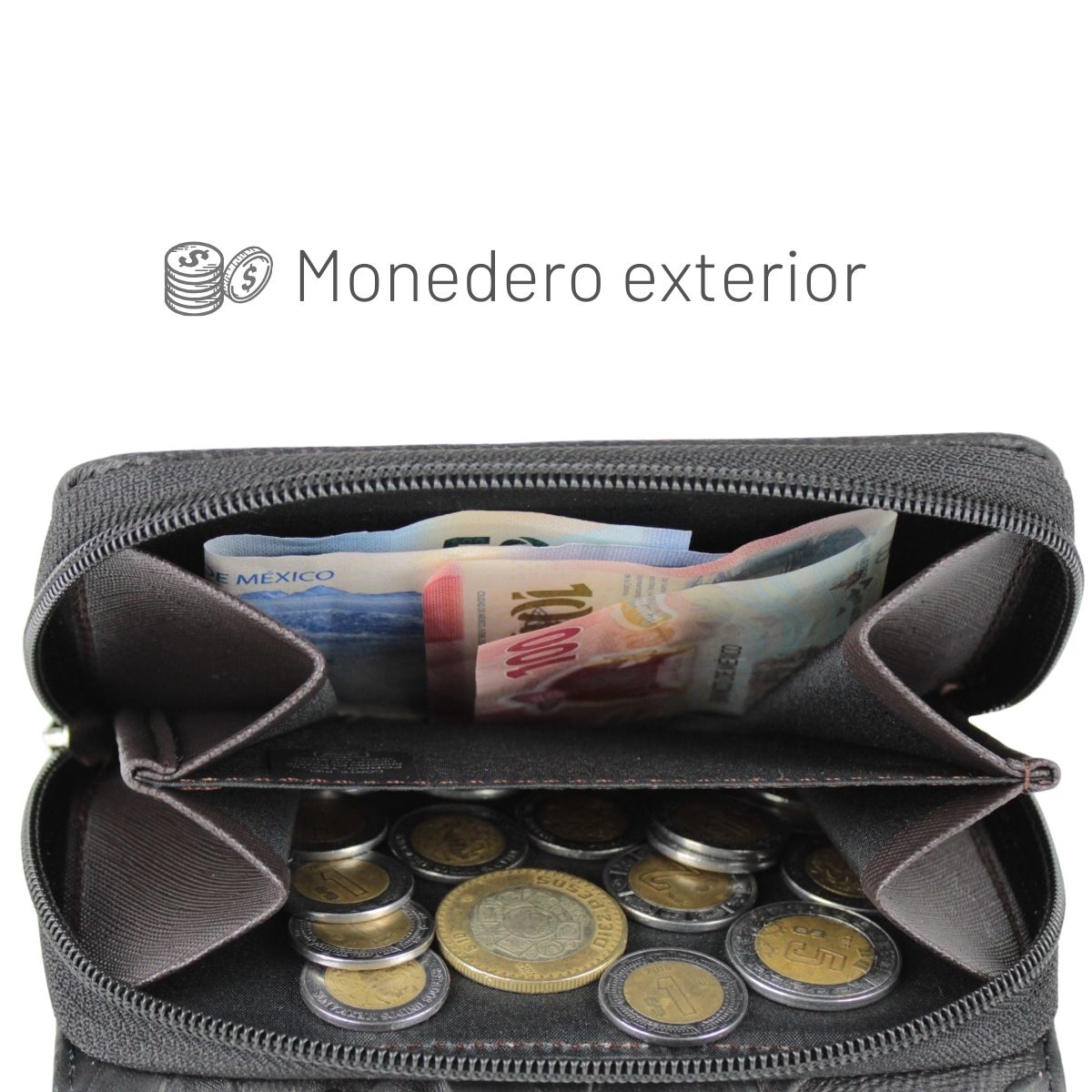 Cartera Mujer Piel Genuina Mediana Monedero Interiores en Sintético