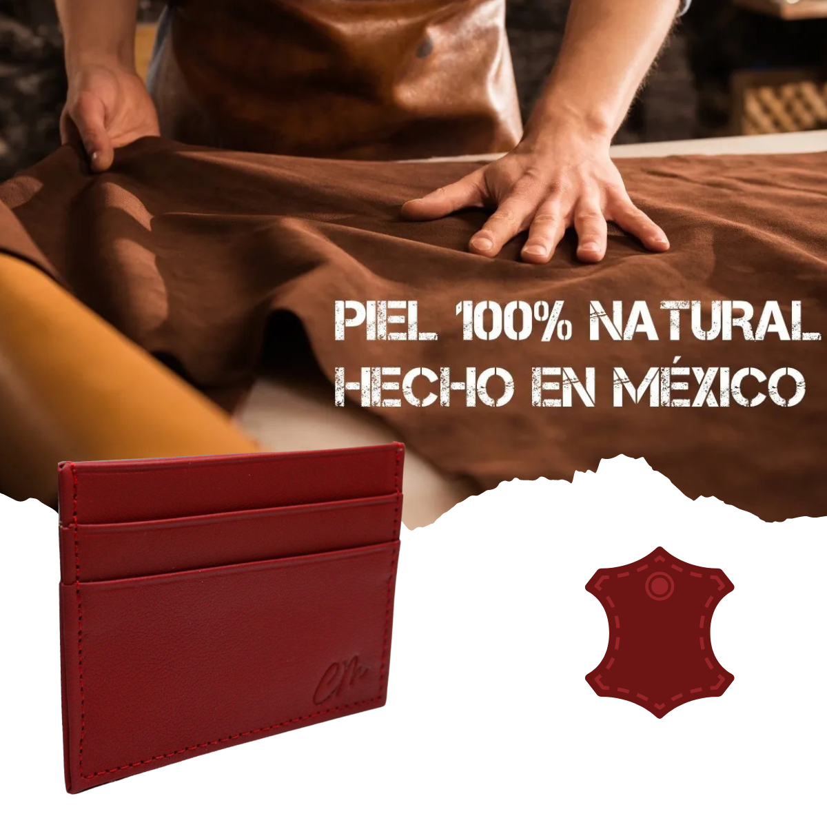 Cartera Tarjetero Piel Genuina Modelo "Recto" Minimalista Interiores en Piel