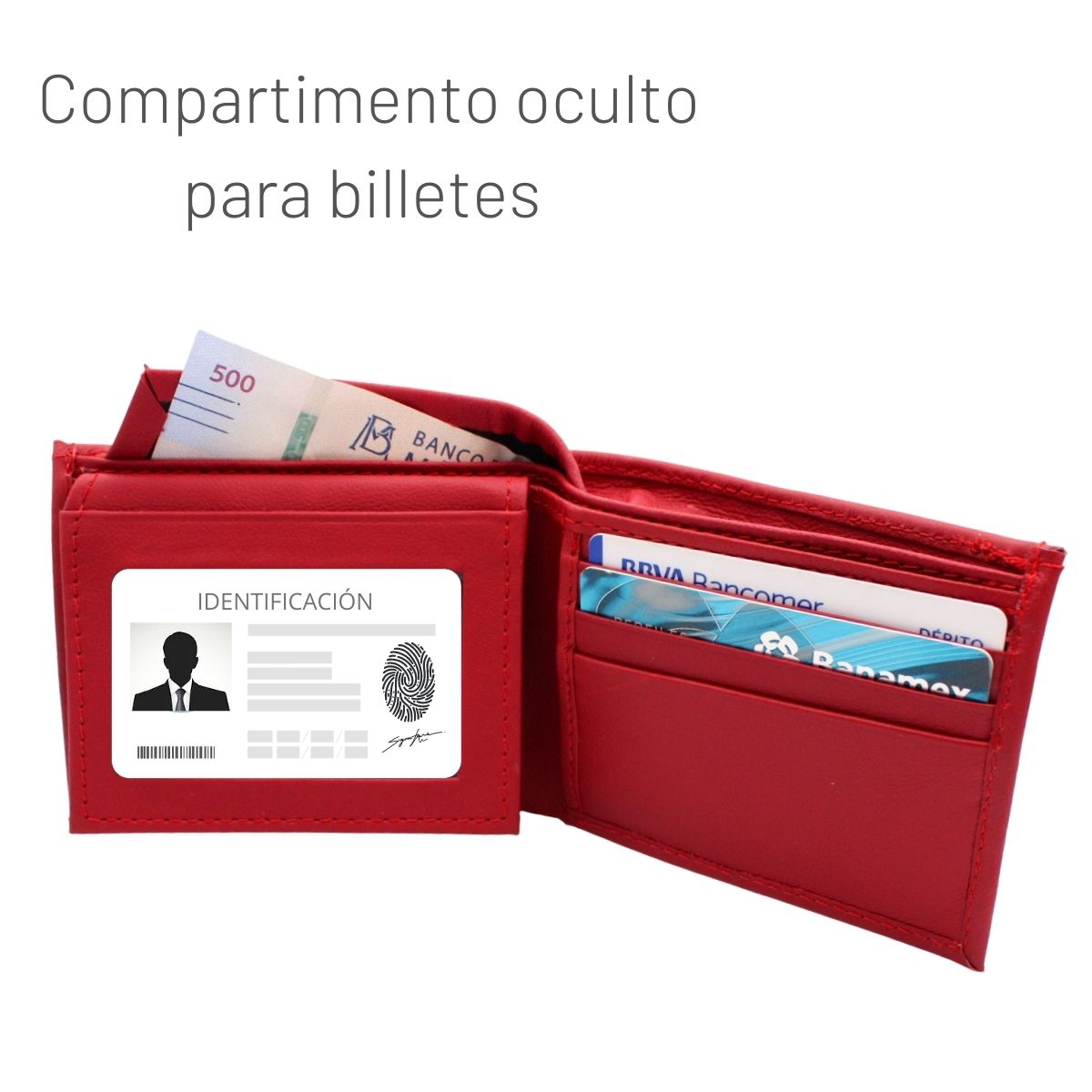 Cartera Hombre Piel Genuina Bifold Compartimento Secreto Interiores en Tela