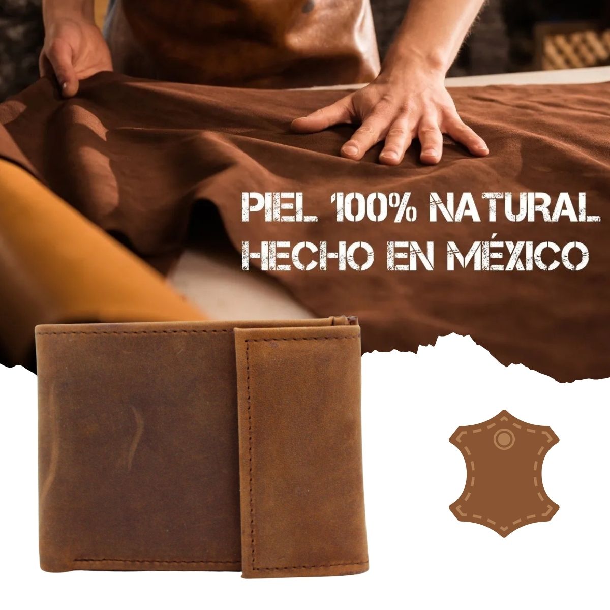 Cartera Hombre Piel Genuina Cierre Velcro Vintage Interiores en Tela