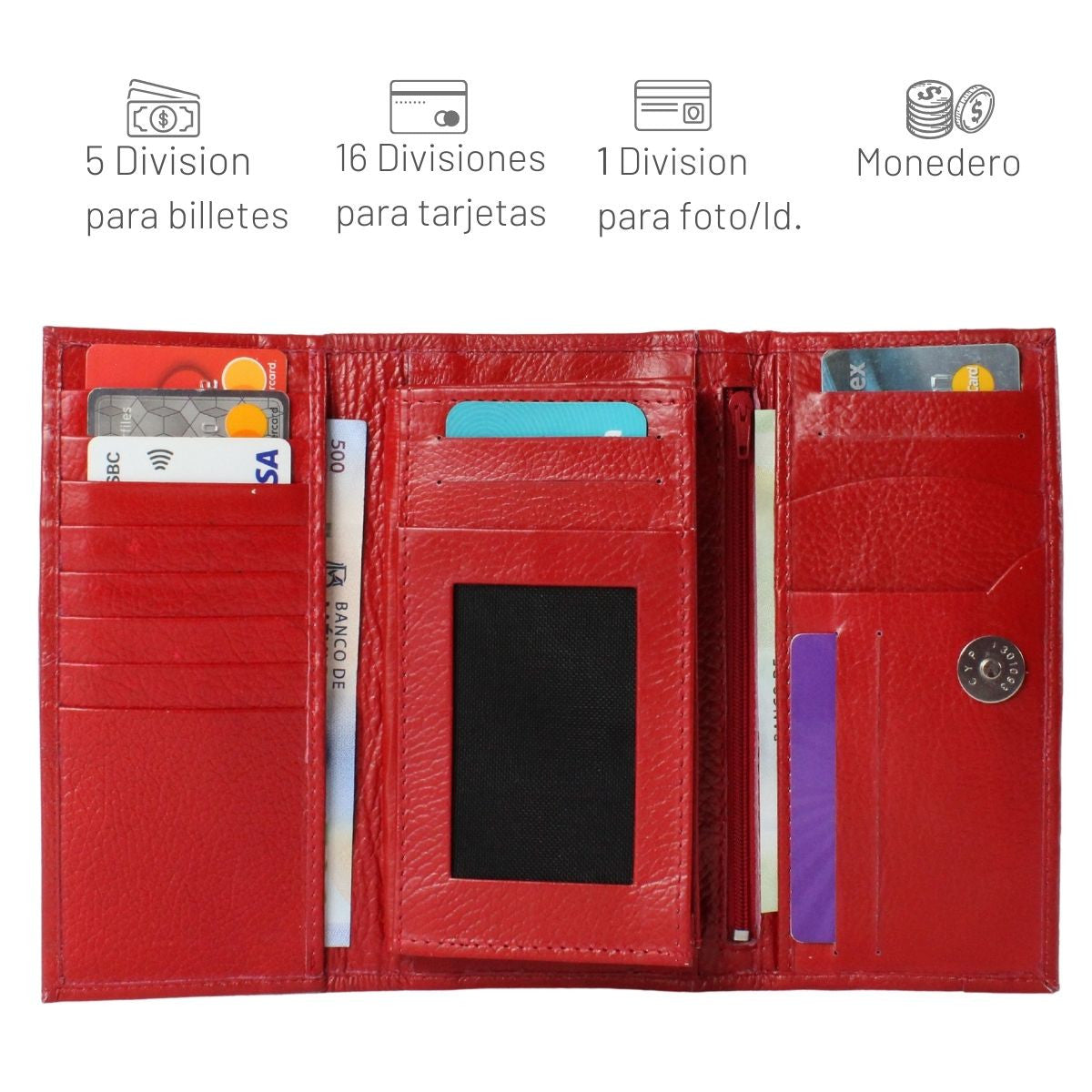 Cartera Mujer Piel Genuina Amplia Interiores en Piel