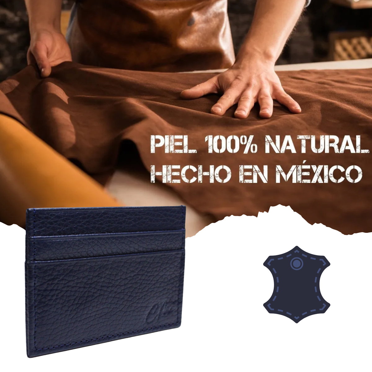 Cartera Tarjetero Piel Genuina Modelo "Recto" Minimalista Interiores en Piel