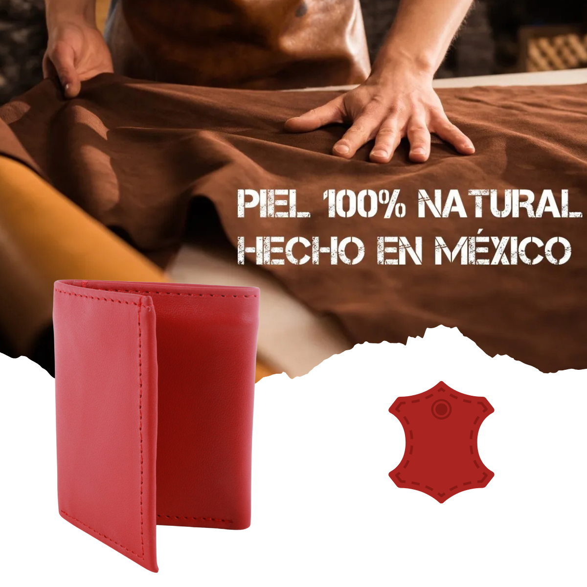 Cartera Hombre Piel Genuina Triple Cierre Interno Interiores en Piel