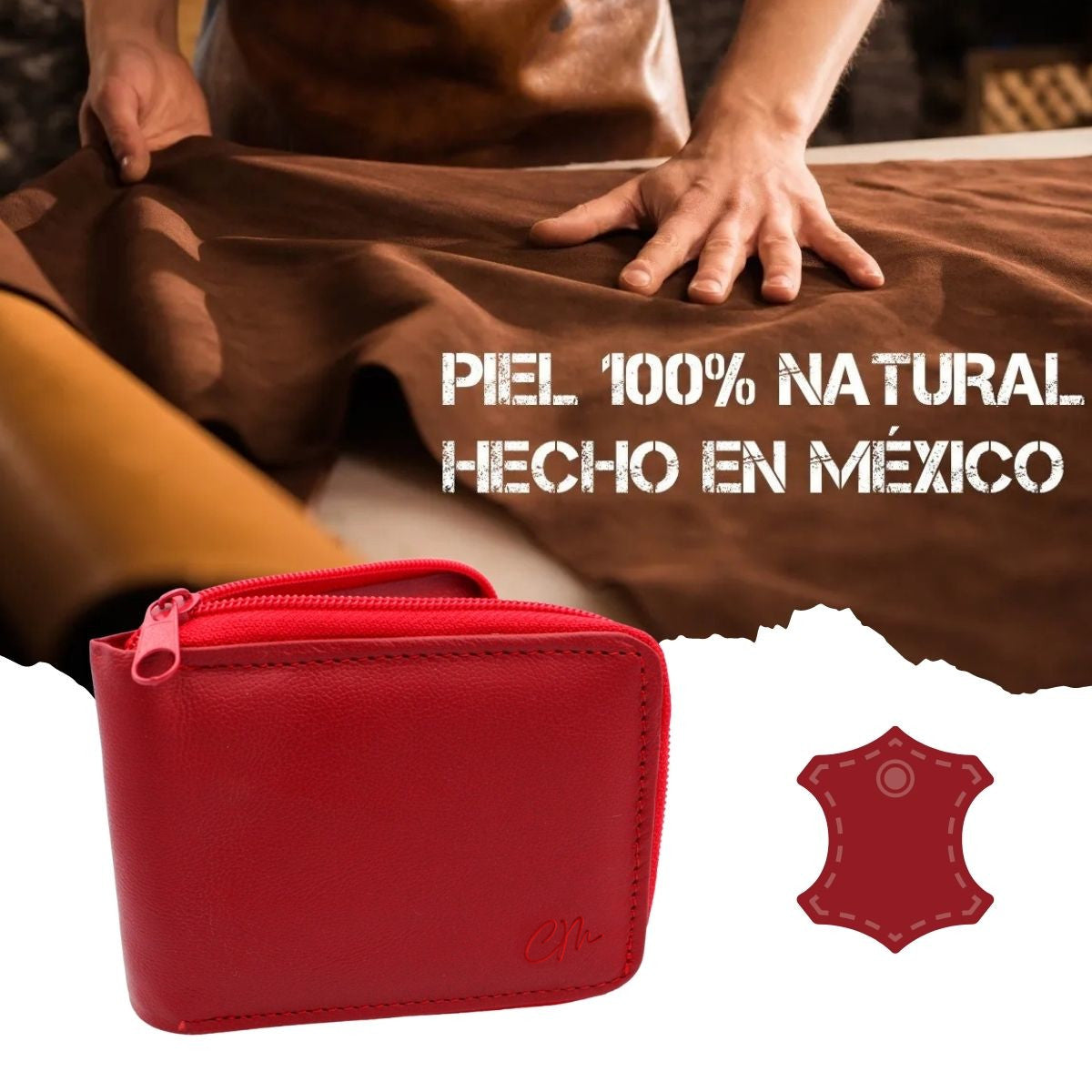 Cartera Hombre Piel Genuina Cierre Seguro Monedas Interiores en Tela
