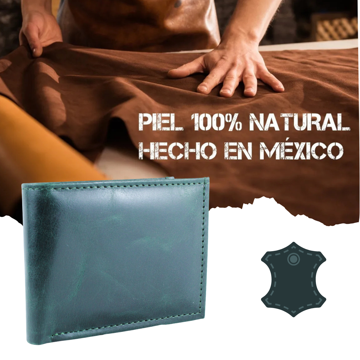 Cartera Hombre Piel Genuina Monedero Interiores en Tela