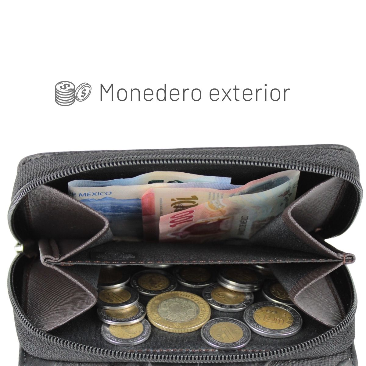 Cartera Mujer Piel Genuina Mediana Monedero Interiores en Sintético