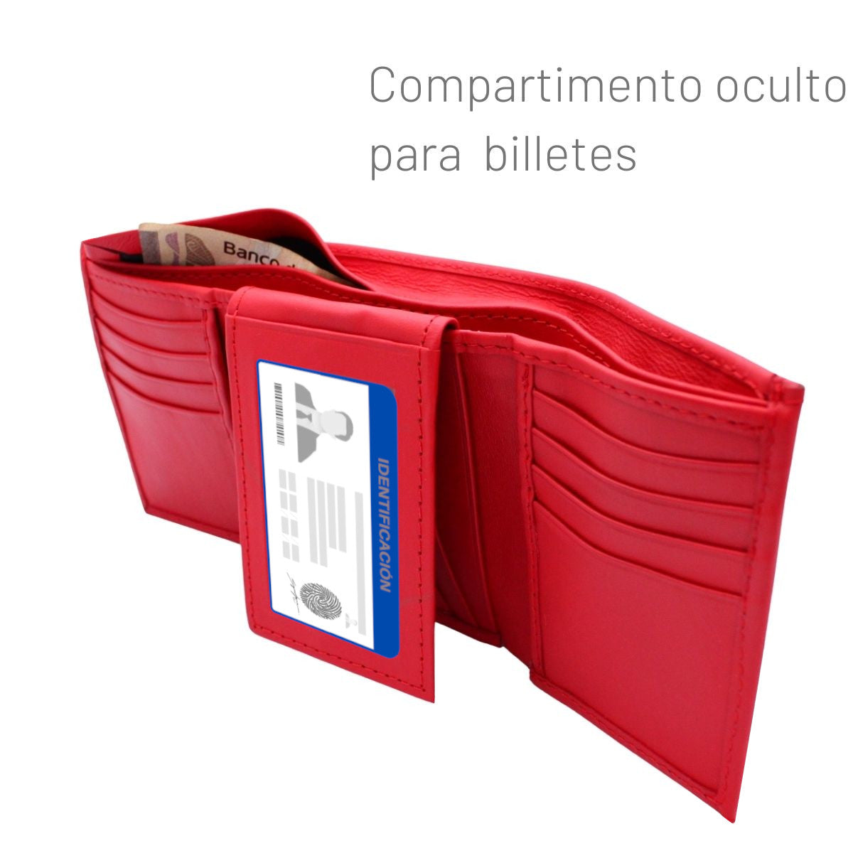 Cartera Hombre Piel Genuina Triple con Identificación Interiores en Piel