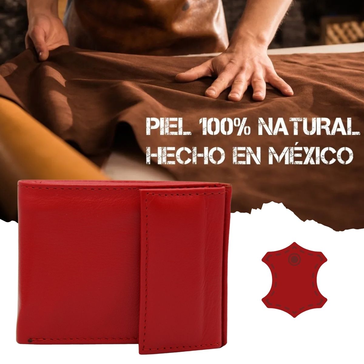 Cartera Hombre Piel Genuina Cierre Velcro Monedero Identificación Interiores en Tela