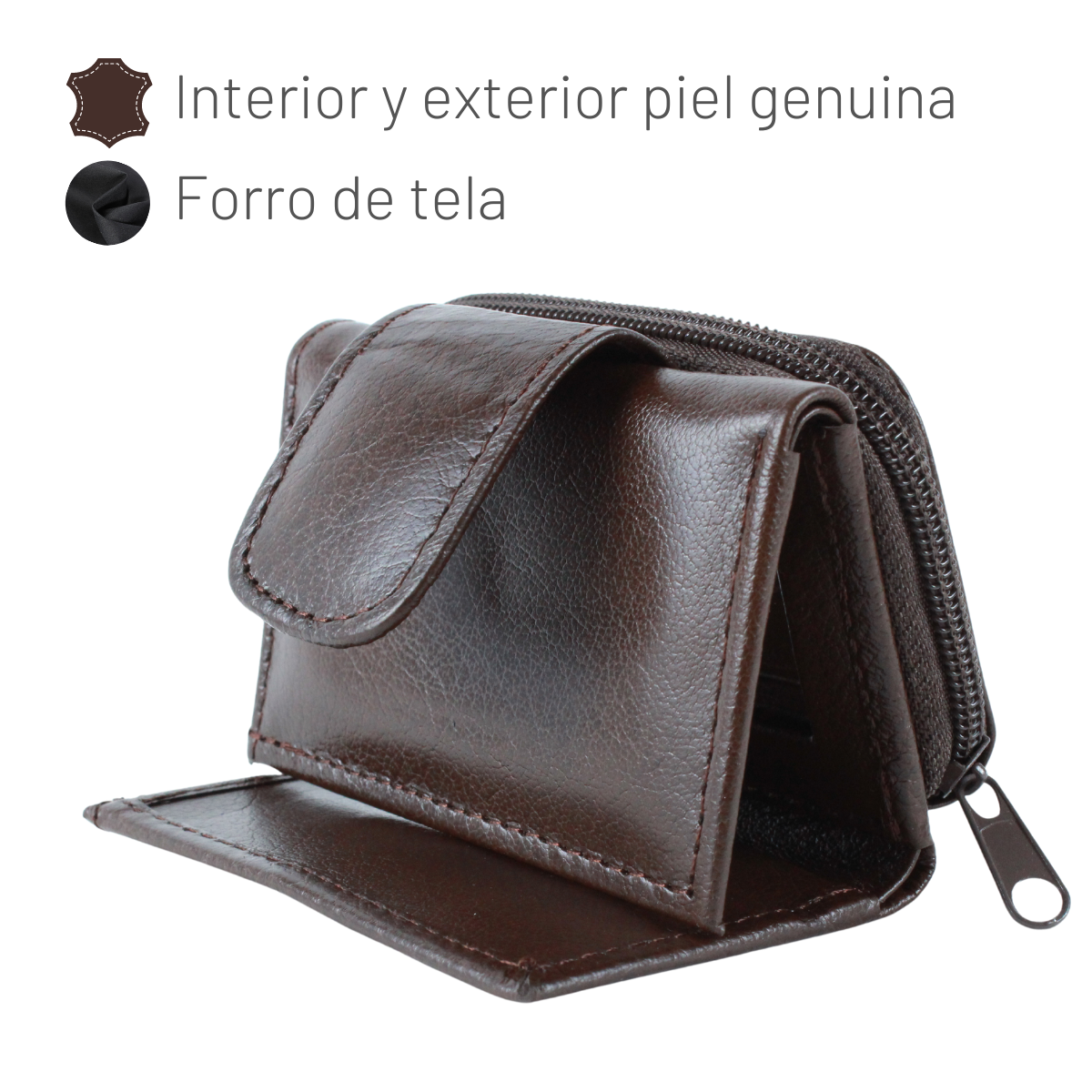 Cartera Mujer Piel Genuina Chica Monedero Interiores en Tela