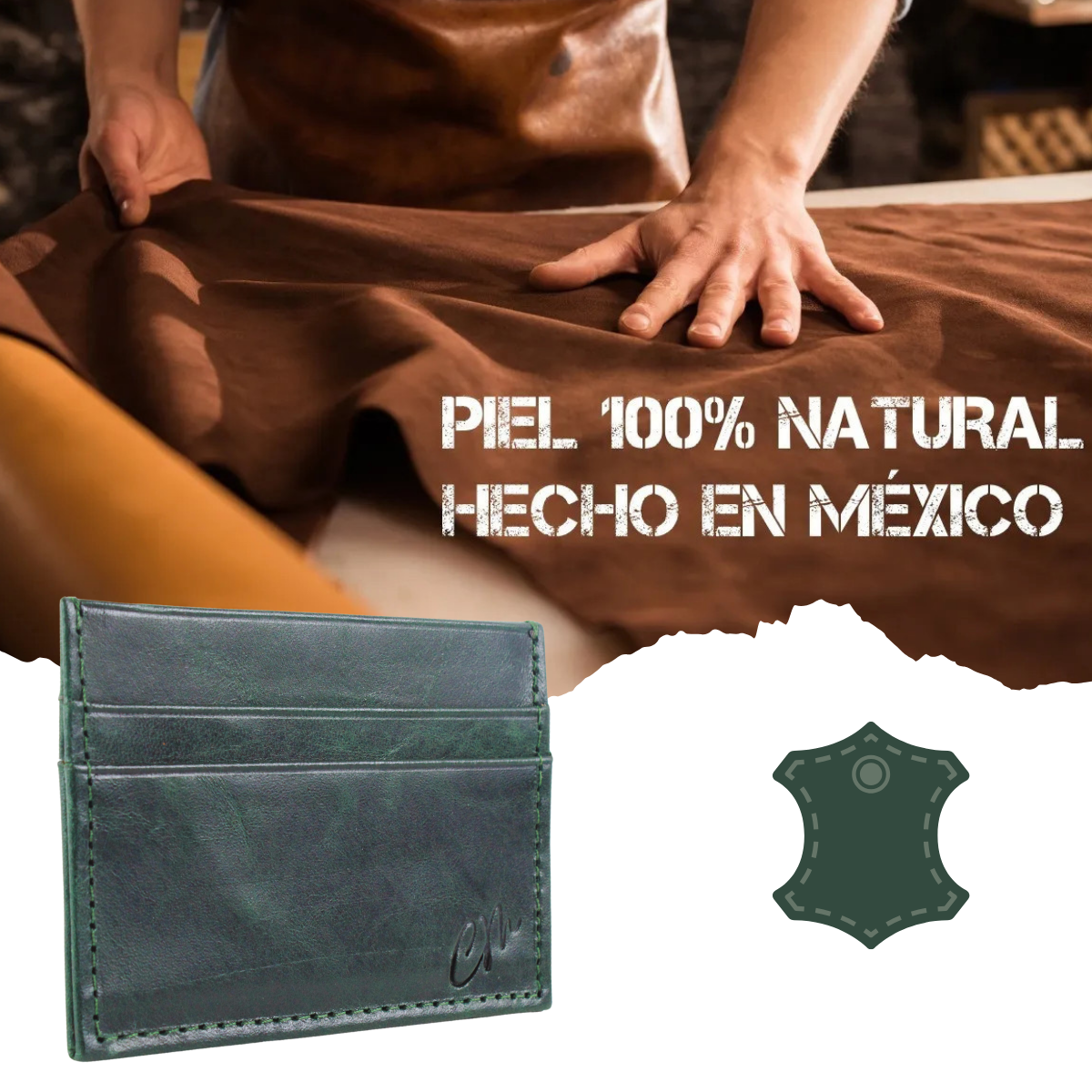 Cartera Tarjetero Piel Genuina Modelo "Recto" Minimalista Interiores en Piel