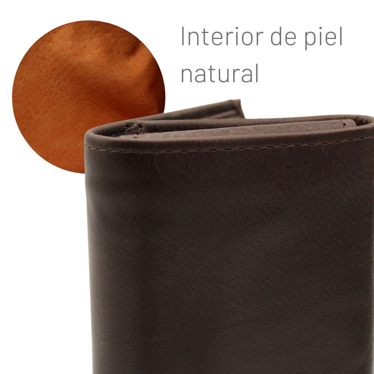 Cartera Hombre Piel Genuina Triple con Identificación Interiores en Piel