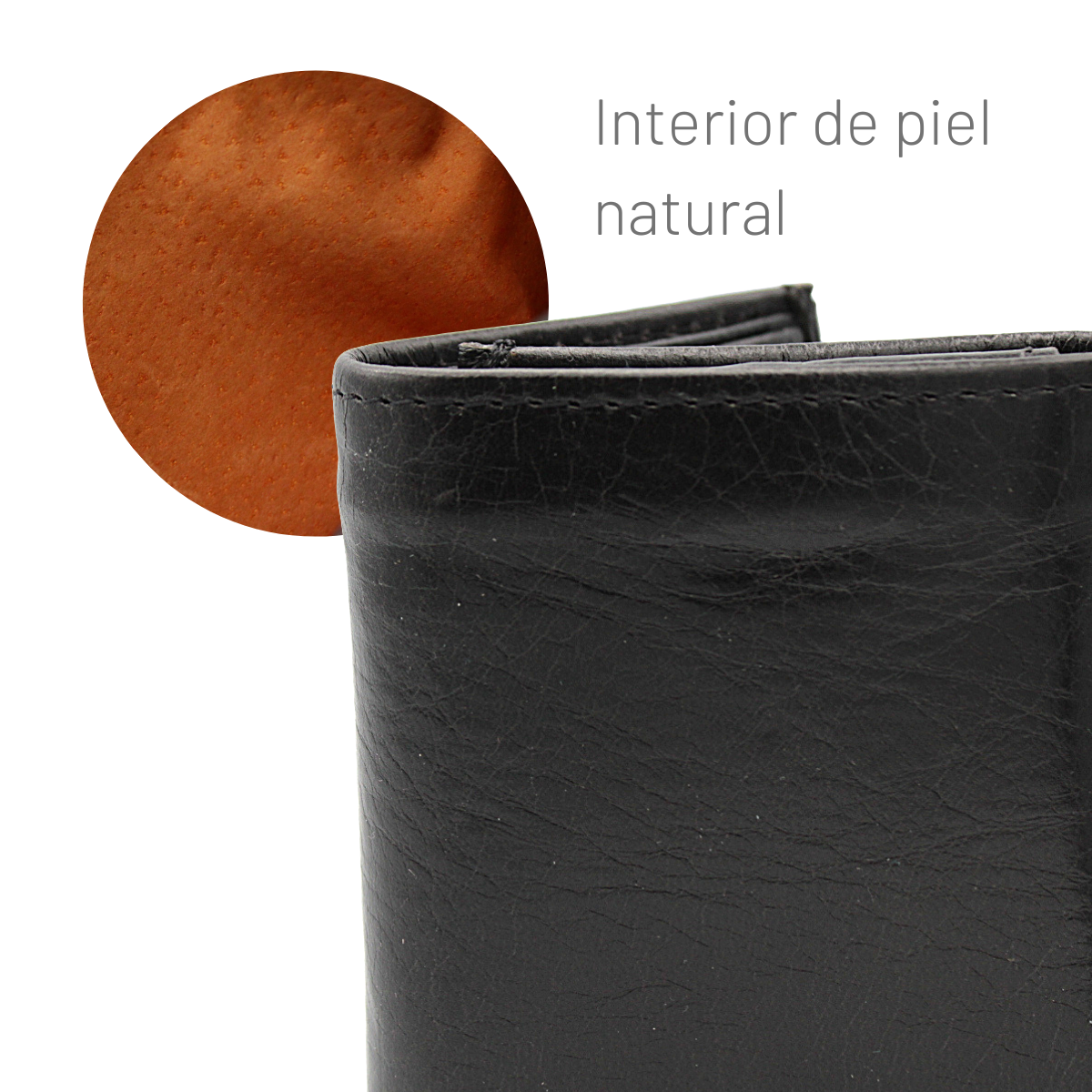 Cartera Hombre Piel Genuina Triple con Identificación Interiores en Piel