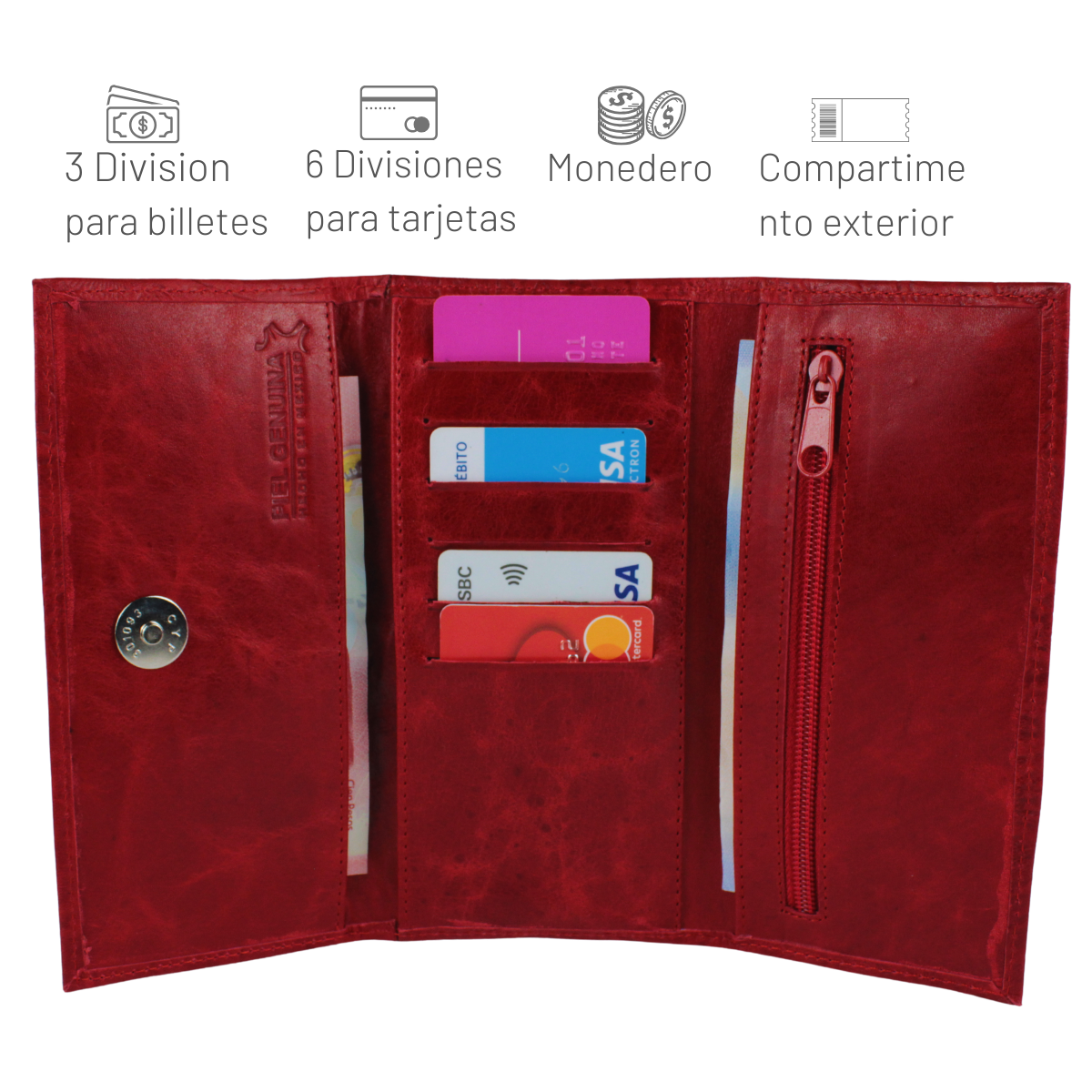 Cartera Mujer Piel Genuina Elegante Interiores en Piel