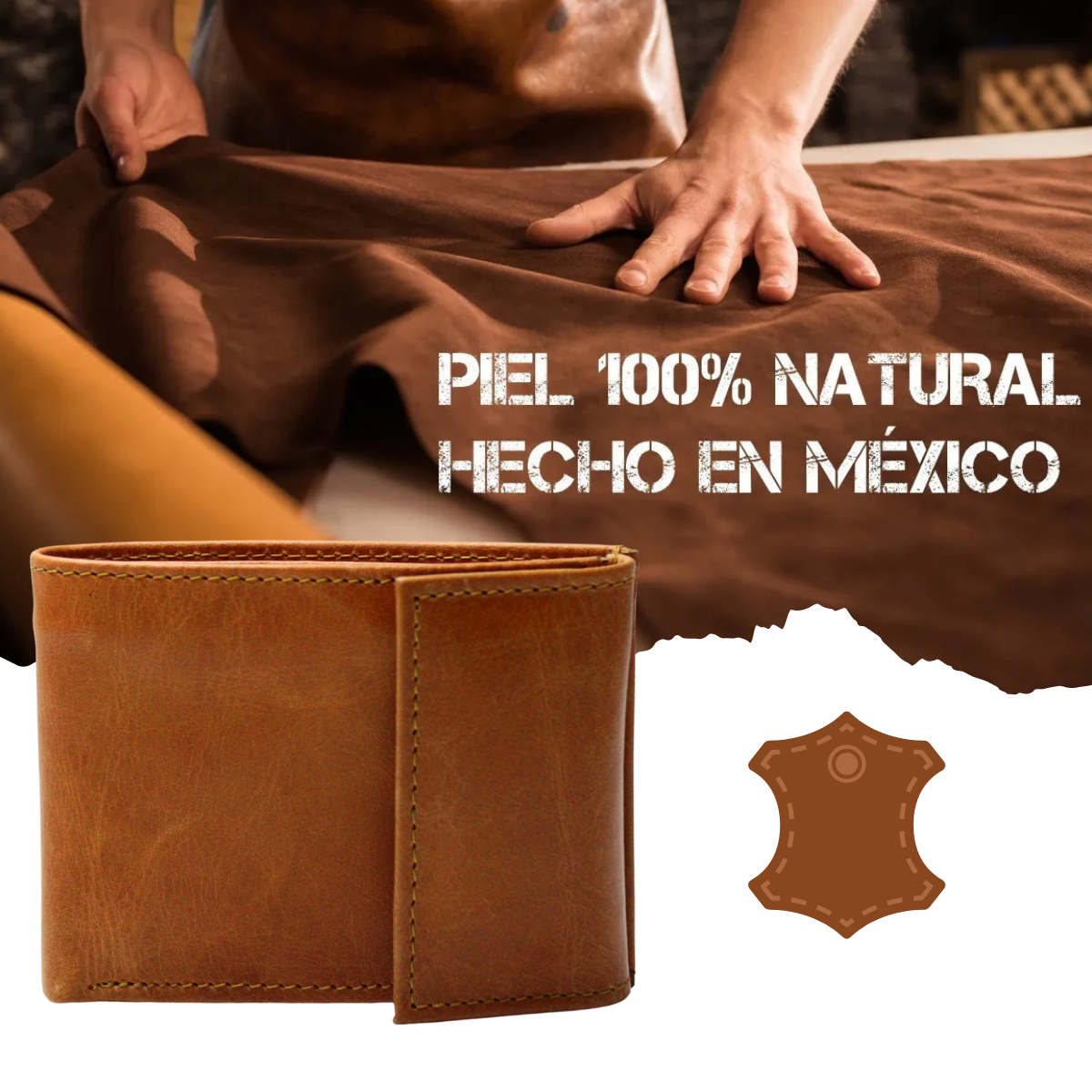 Cartera Hombre Piel Genuina Cierre Velcro Monedero Identificación Interiores en Tela