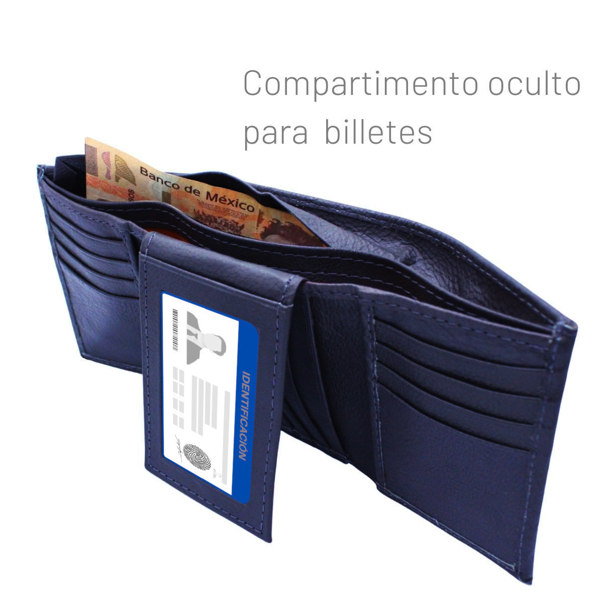 Cartera Hombre Piel Genuina Triple con Identificación Interiores en Piel