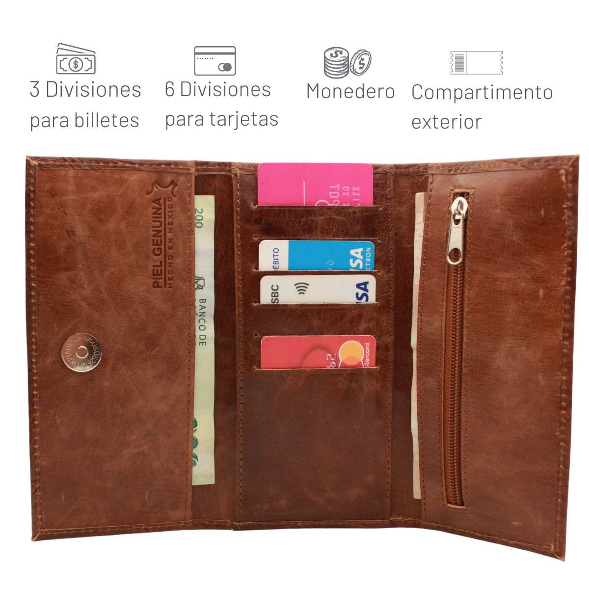 Cartera Mujer Piel Genuina Elegante Interiores en Piel