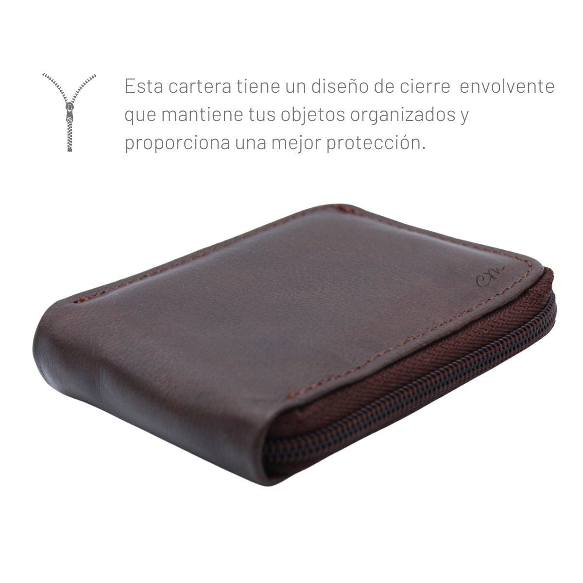 Cartera Hombre Piel Genuina Cierre Seguro Monedas Identificación Interiores en Piel