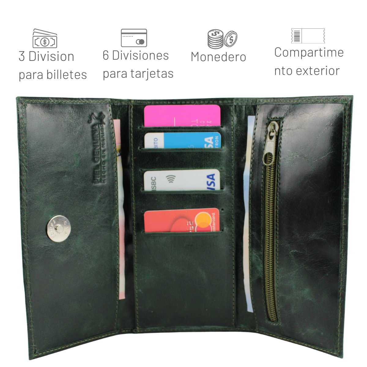 Cartera Mujer Piel Genuina Elegante Interiores en Piel