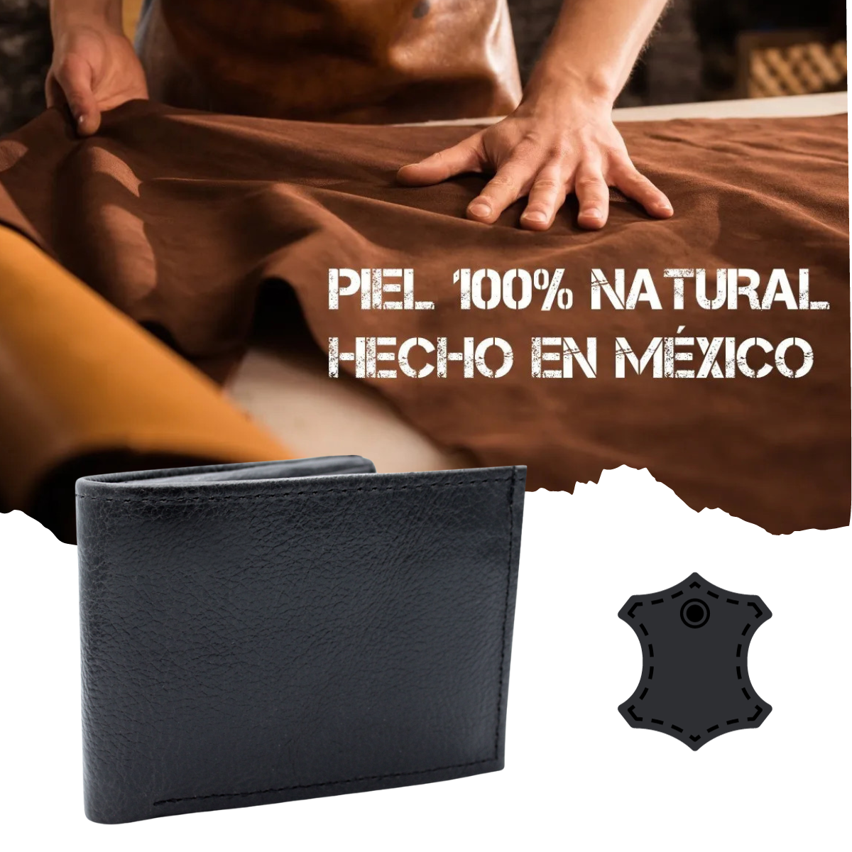 Cartera Hombre Piel Genuina Monedero Interiores en Tela