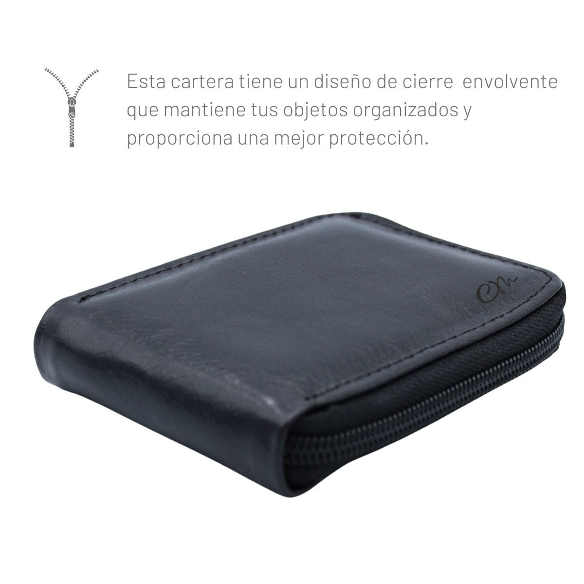 Cartera Hombre Piel Genuina Cierre Seguro Monedas Identificación Interiores en Piel