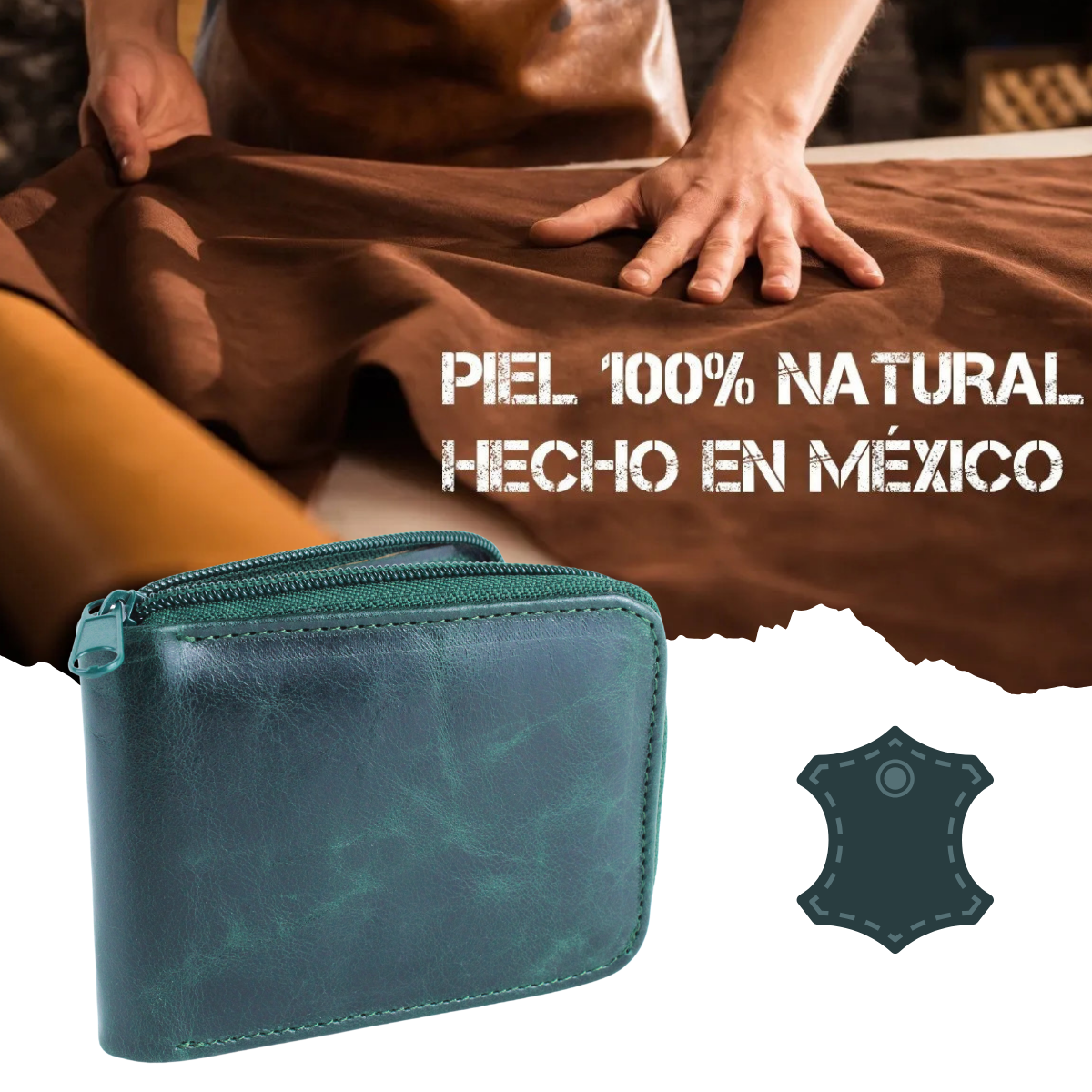 Cartera Hombre Piel Genuina Cierre Seguro Monedas Interiores en Tela