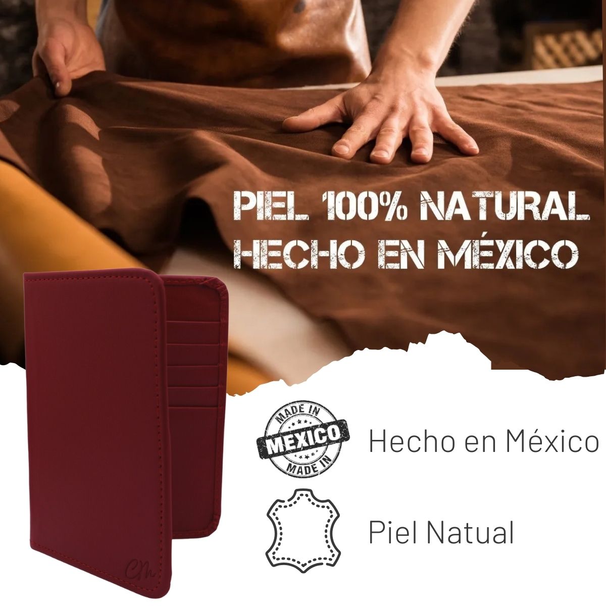 Cartera Tarjetero Porta Pasaporte Piel Genuina Interiores en Piel