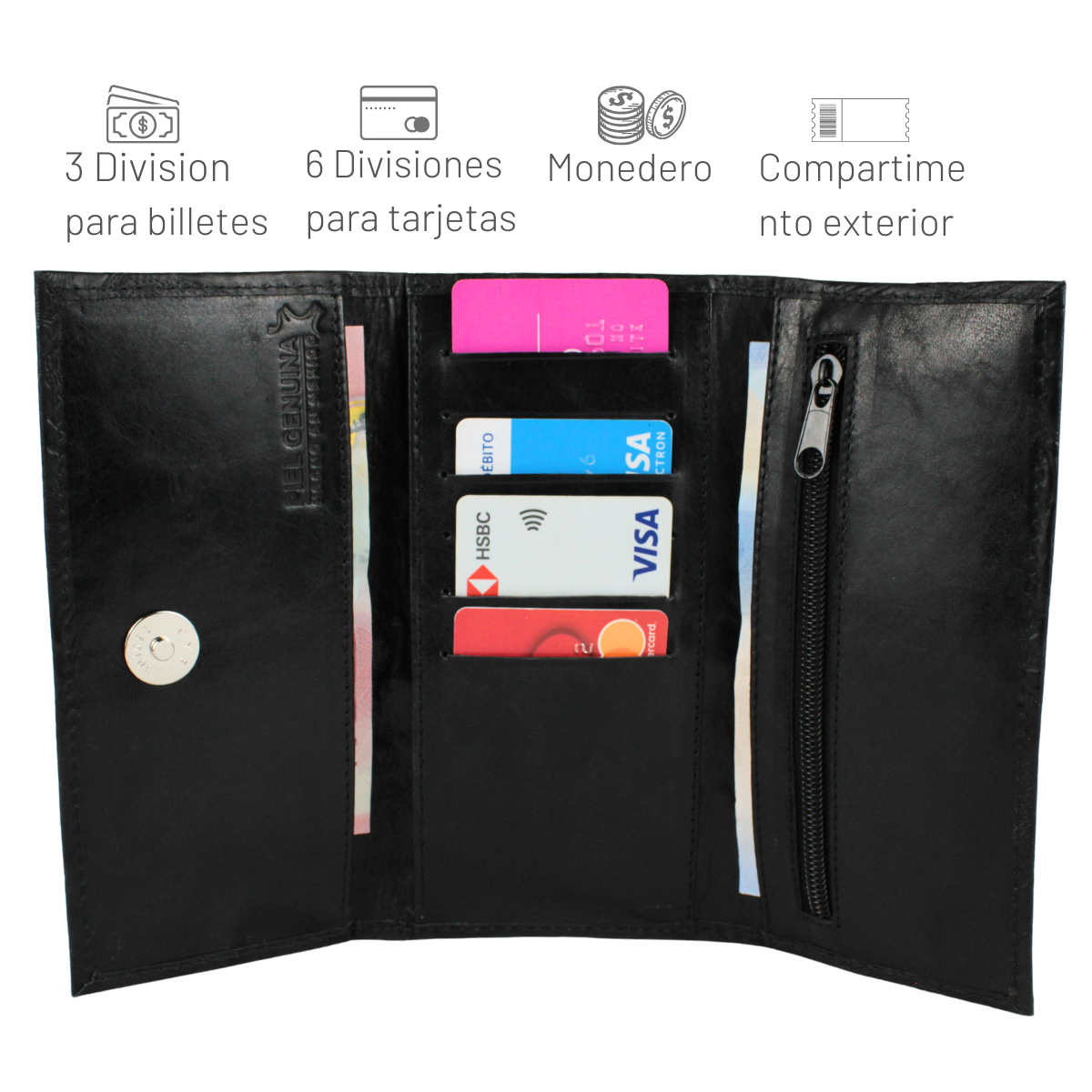 Cartera Mujer Piel Genuina Elegante Interiores en Piel