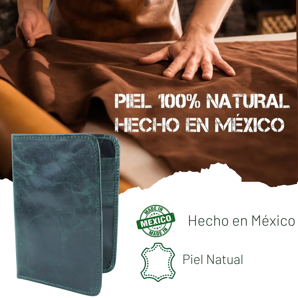 Cartera Tarjetero Porta Pasaporte Piel Genuina Interiores en Piel