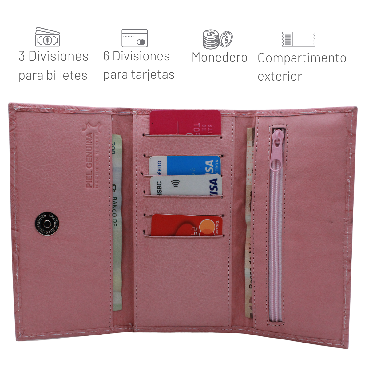 Cartera Mujer Piel Genuina Elegante Interiores en Piel