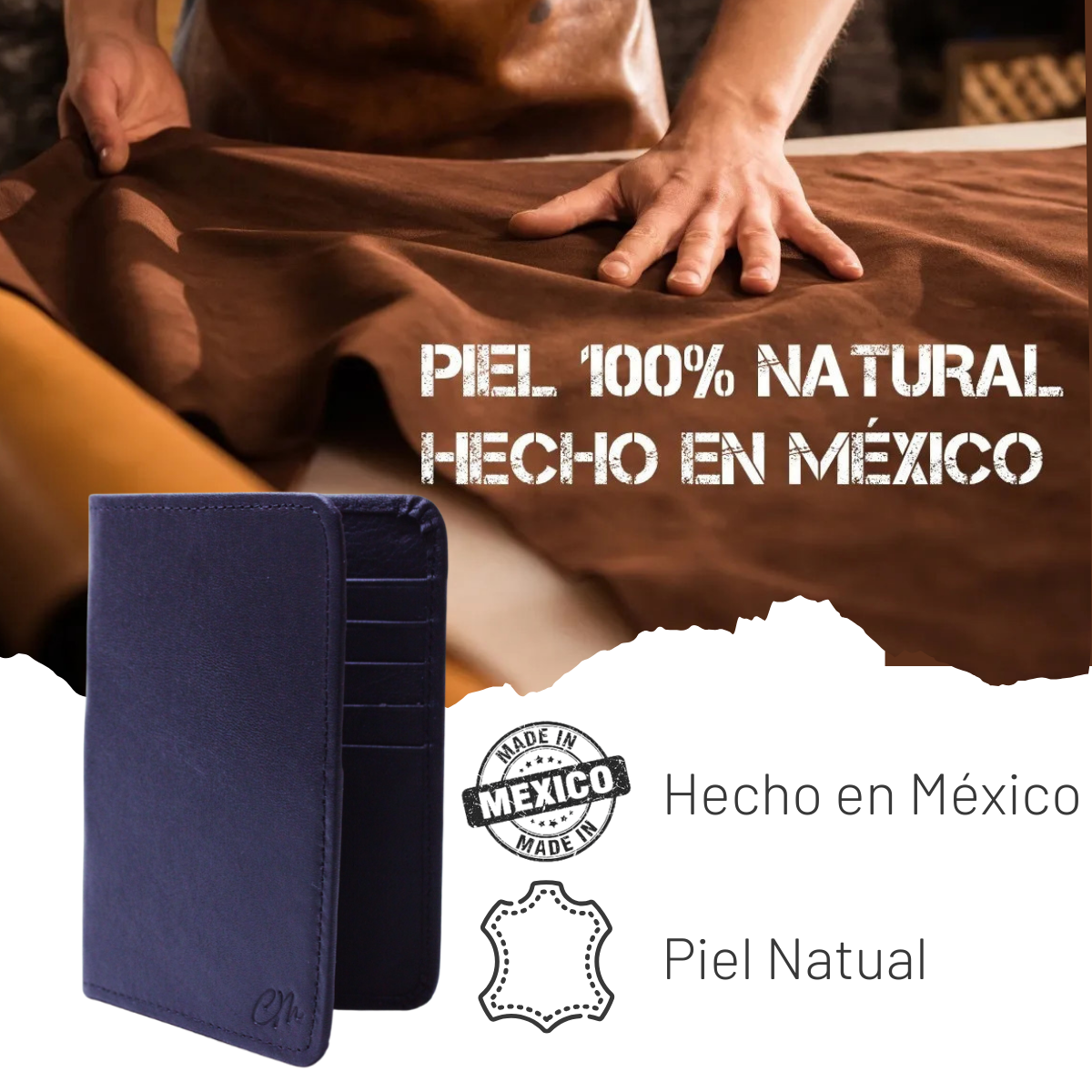 Cartera Tarjetero Porta Pasaporte Piel Genuina Interiores en Piel