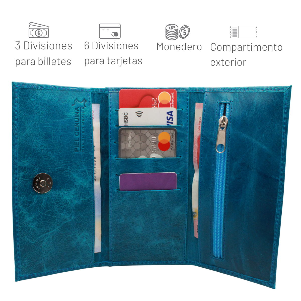 Cartera Mujer Piel Genuina Elegante Interiores en Piel