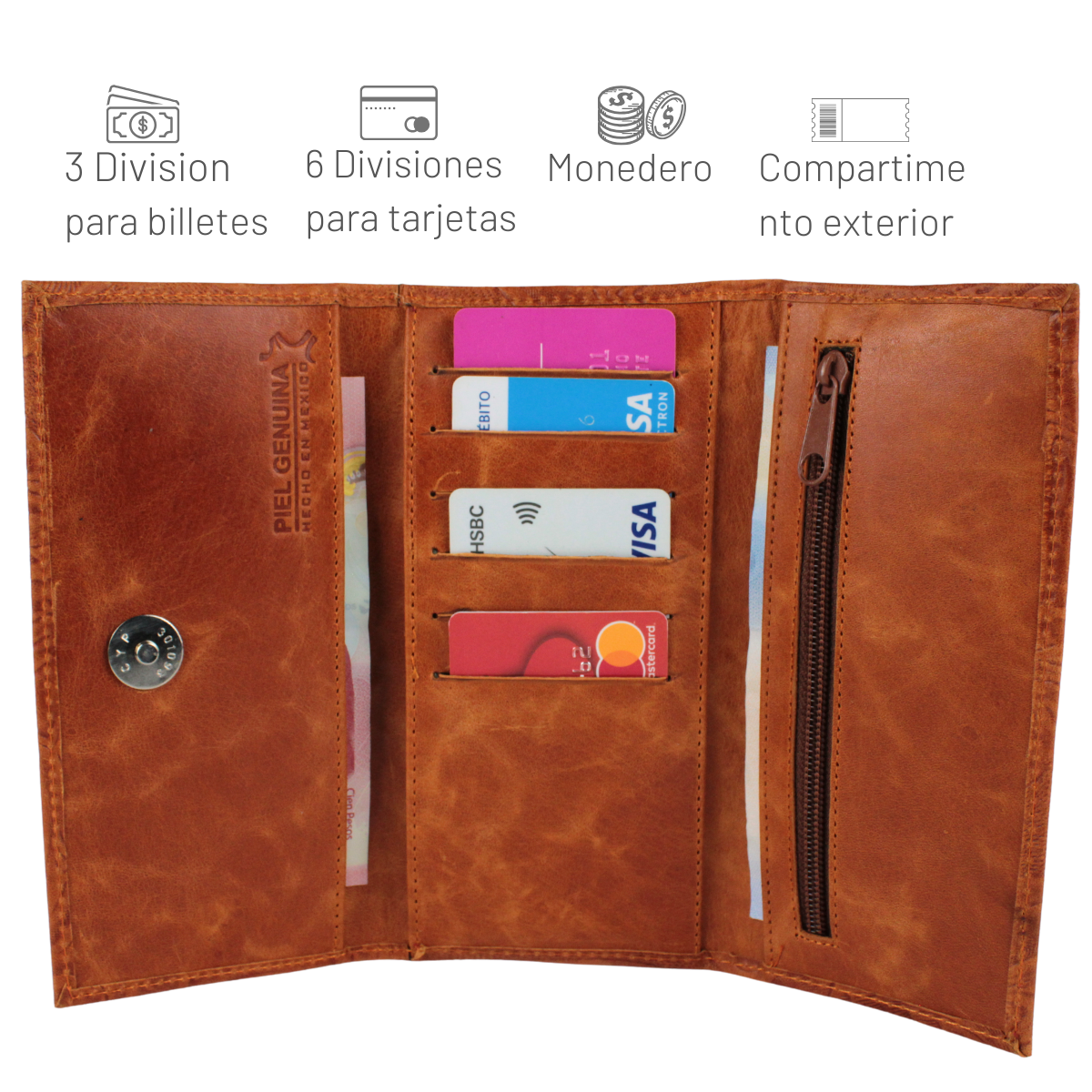 Cartera Mujer Piel Genuina Elegante Interiores en Piel