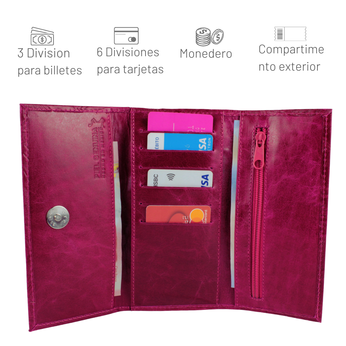 Cartera Mujer Piel Genuina Elegante Interiores en Piel
