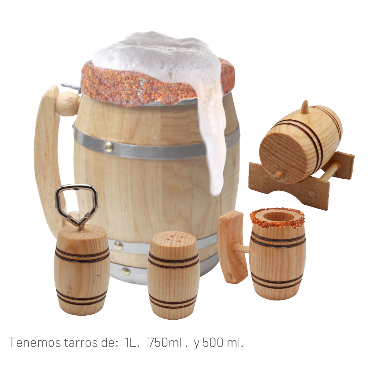 Tequilero Salero Destapador Set Barrilito Madera Artesanal Decorativo