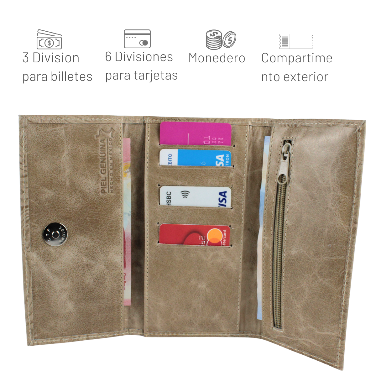Cartera Mujer Piel Genuina Elegante Interiores en Piel