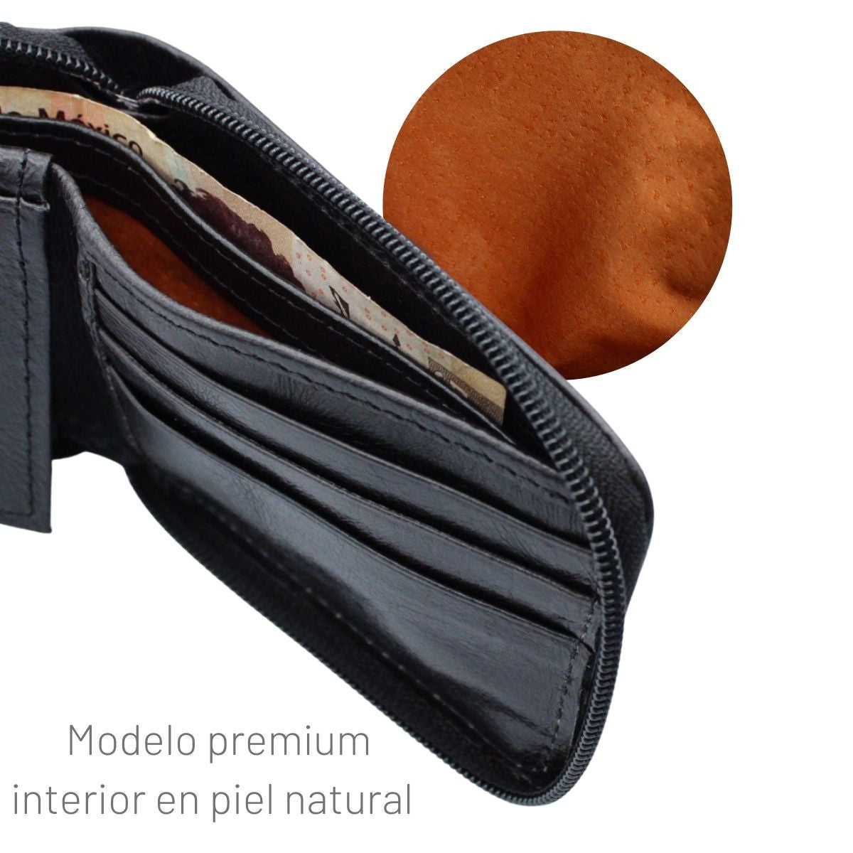 Cartera Hombre Piel Genuina Cierre Seguro Monedas Identificación Interiores en Piel