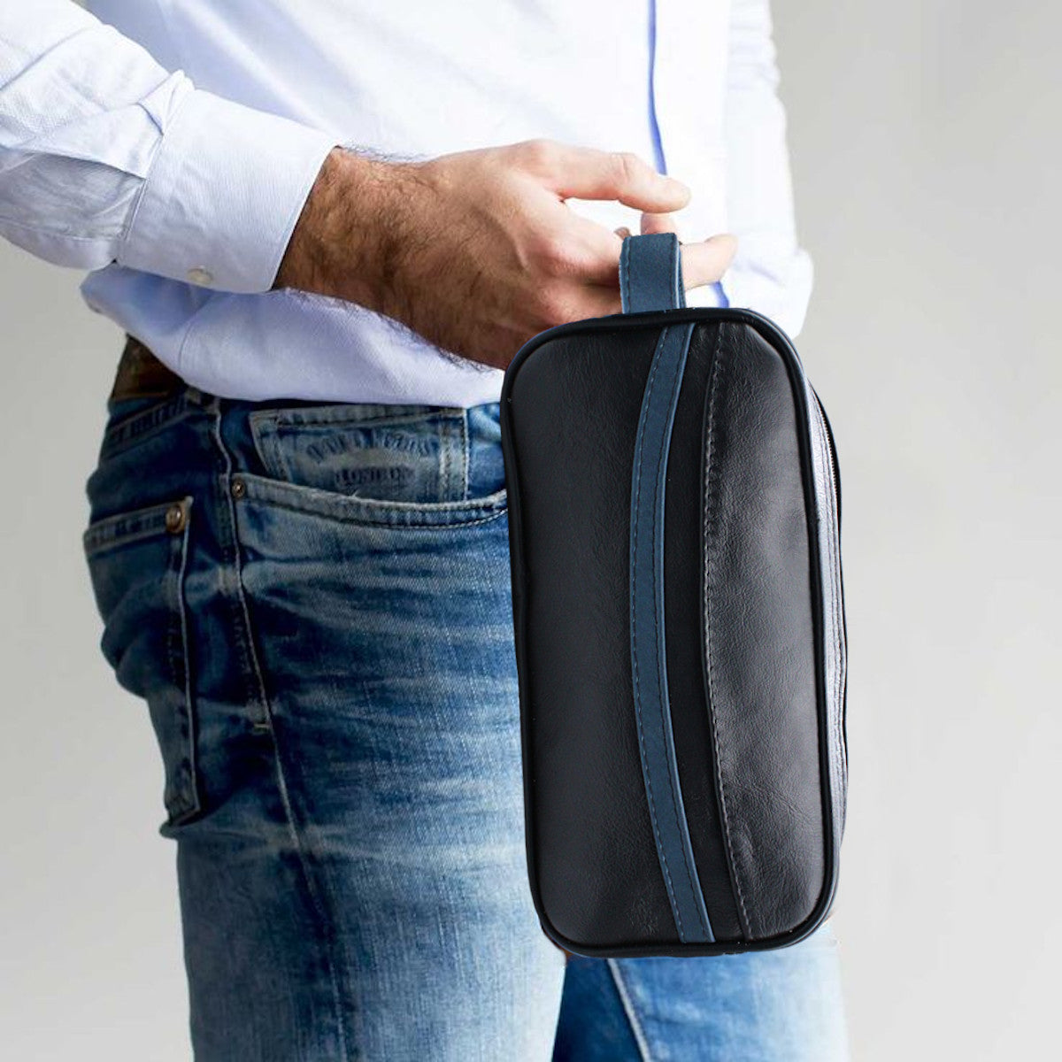 Neceser Hombre Piel Genuina Franja Interiores en Tela