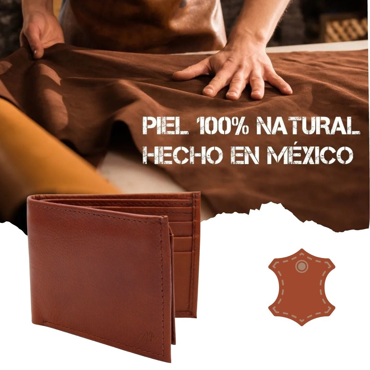 Cartera Hombre Piel Genuina Bifold Compartimento Secreto Interiores en Tela